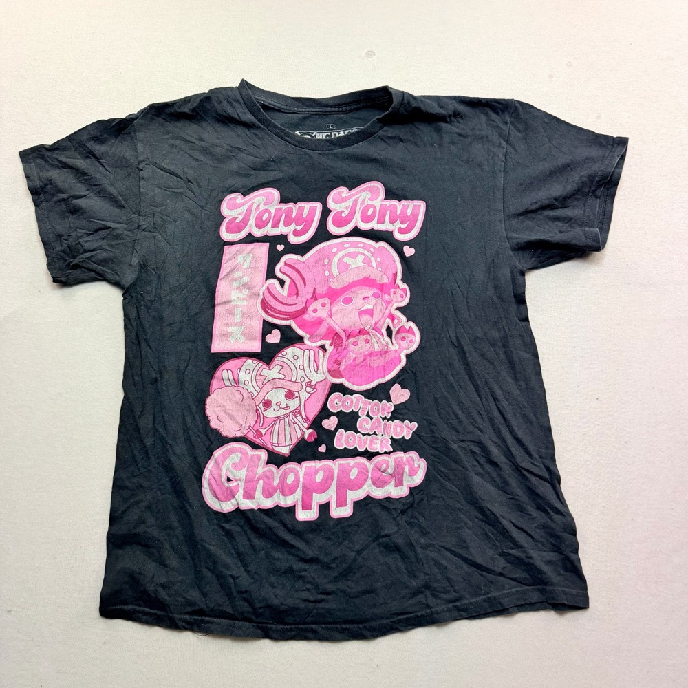 One Piece Graphic Tee Women Large Black Excellent Tony Tony Chopper Anime Shirt